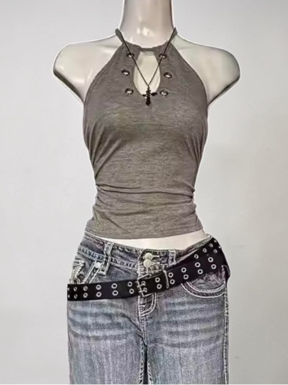 Women’s Gray Halter y2k Neck Tank Top